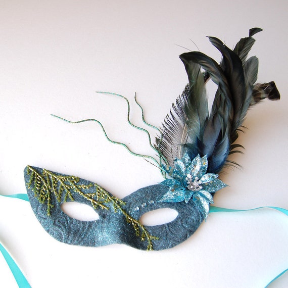Mini Teal Flourish fairy Mardi Gras Venetian masquerade