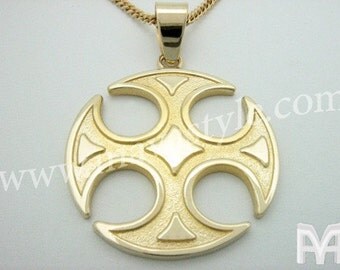 Gold Round Cross Pendant Medallion Croix Or Pendentif