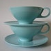 Set of 2 vintage aqua turquoise melamine cups and saucers space age lines