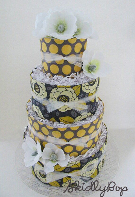BIG Modern Yellow and Gray diaper cake by mrsferdi on Etsy