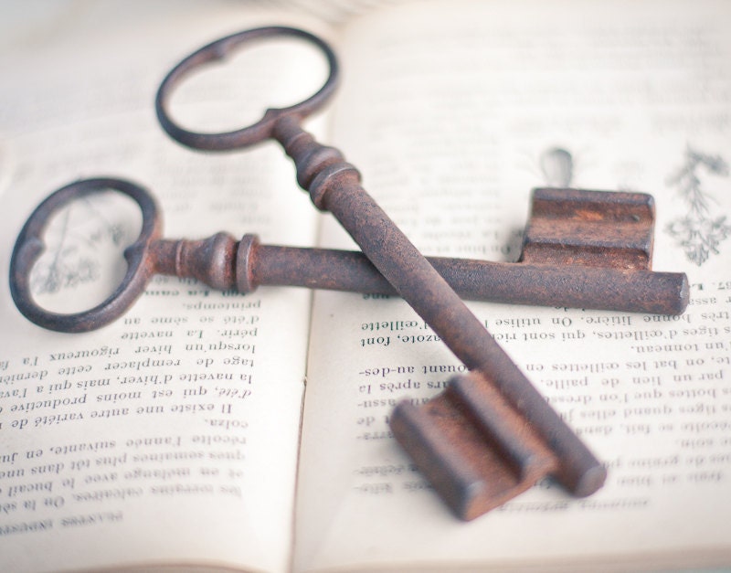 Antique Huge Skeleton Key Vintage French Keys Lot of 2 Big