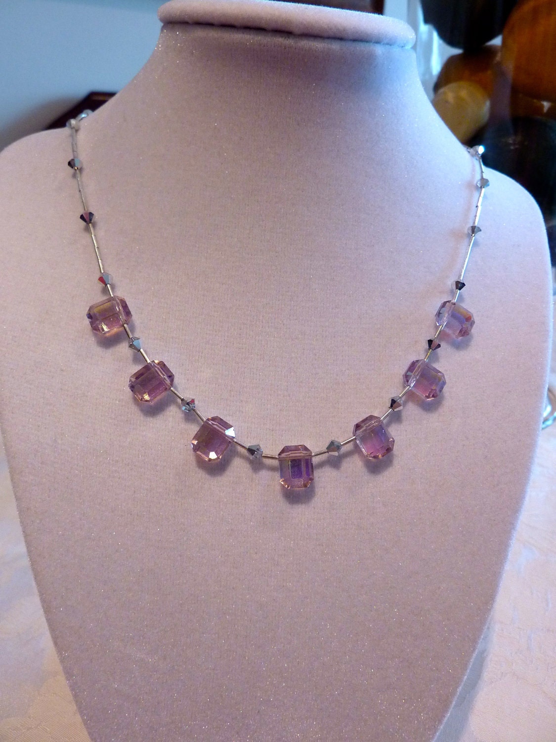 Rose Vintage Swarovski Crystal Necklace by VictoriaElias on Etsy