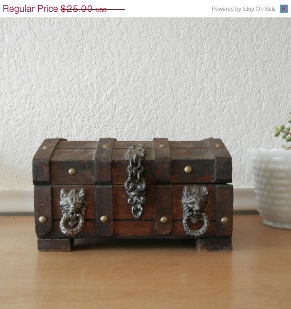 ON SALE Small Wooden Treasure Chest With Amazing Hardware