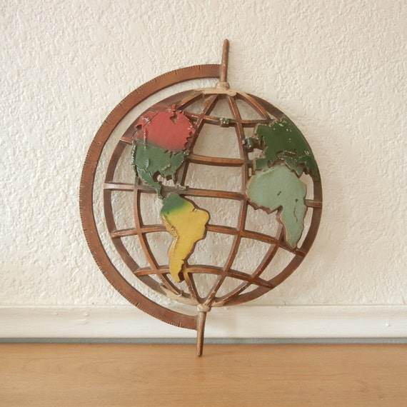 Mid Century Metal Globe Wall Hanging
