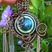 Regal Recycled Button Pendant - Vintage Green and White Button with Bronze Wire and Labradorite Bead