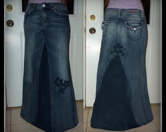 Long Jean Skirt 'Pieced and Patchwork' Custom by CustomJeanSkirts
