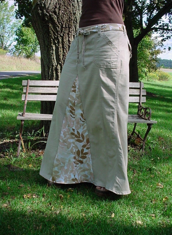 Super Cute Long Jean Khaki Skirt Size 10