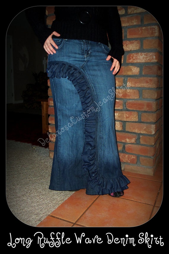 DELAROSA Custom Order to Your size Front Ruffle Wave Long Jean