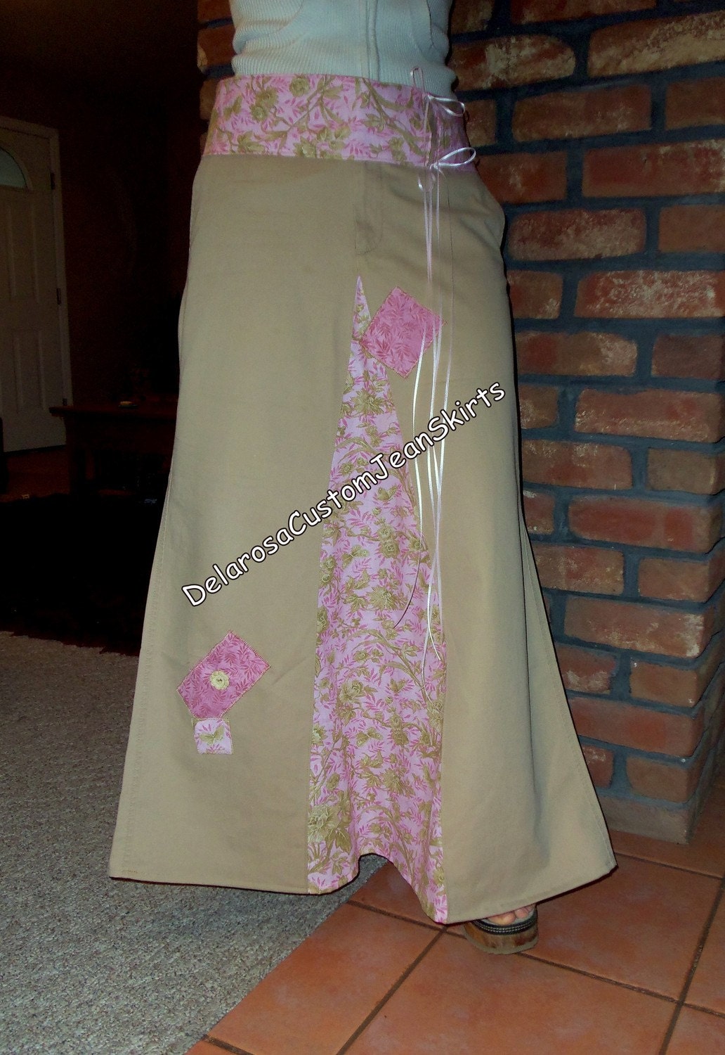 Gap Long khaki skirt 'lovely pinks' w/handmade