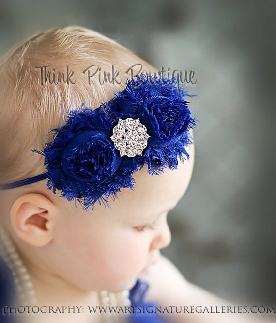 Baby headbands, royal blue headband, Baby Headband, Shabby Chic Headband, Newborn Headband, Infant Headband, Girls Headbands, Baby Bows. #24 by ThinkPinkBows