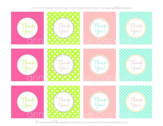 items similar to printable color splash diy favor tags