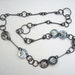 Vintage Tin Necklace- Long Green White and Black Disc Necklace- Industrial Look Jewelry-Handmade Steel Chain