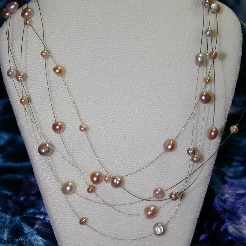 16 Inch Multi-Strand Floating Pearl Necklace