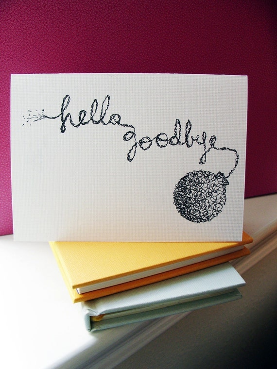 items similar to hello goodbye3 blank cards with
