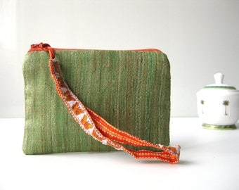 Small zipper silk pouch lunch money "grass"