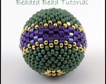 Tutorial Round Beaded Bead Peyote Stitch - instant download pdf beading pattern with photos and instructions