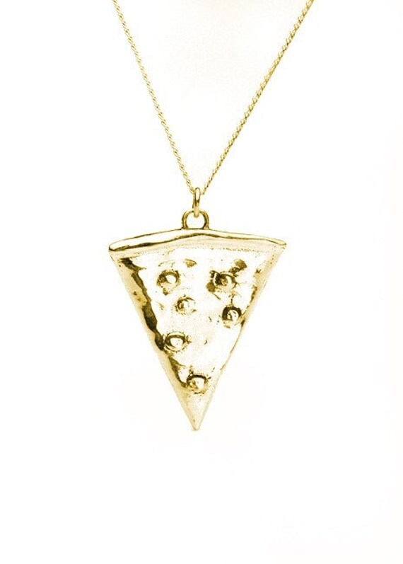 Pizza Pendant Necklace in Brass