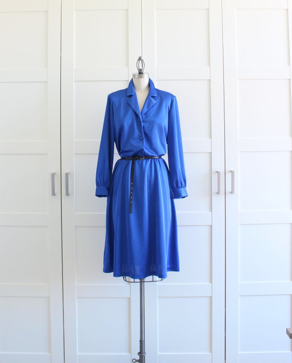 Royal Blue Collared  Shirt  Dress  Plus  Size  Dress  Long Sleeve