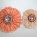 Chiffon Fabric Flowers Set of 2 Orange Coral and Peach multicolor beads and pearl bead accents - Perfect for Headbands or Scrapbooking