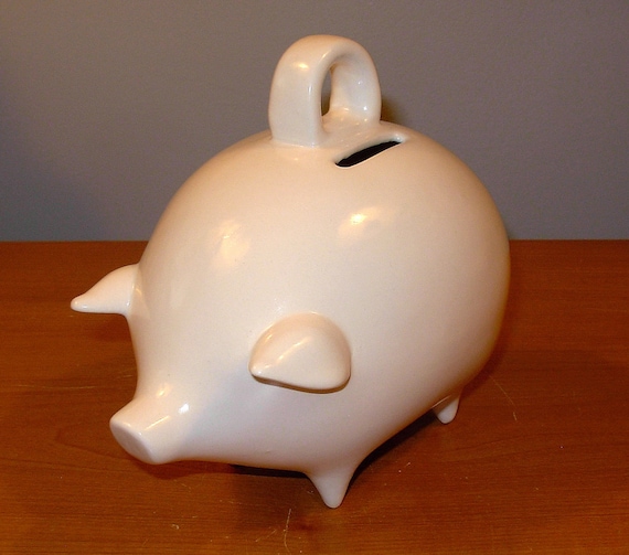 Ceramic Piggy Bank Vintage Design Classic White Glaze