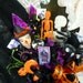 Vintage Halloween Corsage Spun Cotton Witch Spider Skeletons Crystal Ball Tarot Cards Decoration