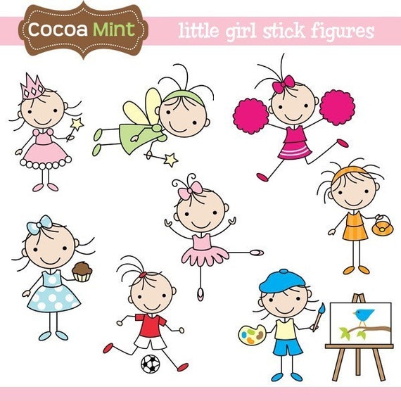 Little Girl Stick Figures Clip Art