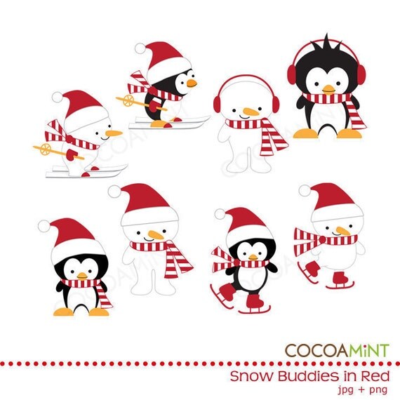 Snow Buddies in Red Clip Art Set Il_570xn