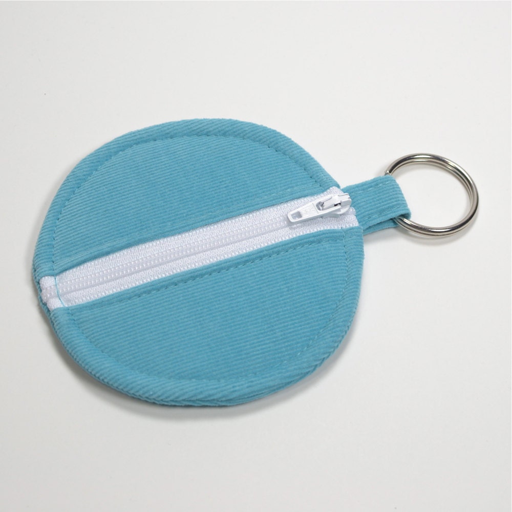 Circle Zip Earbud Pouch in Turquoise Corduroy