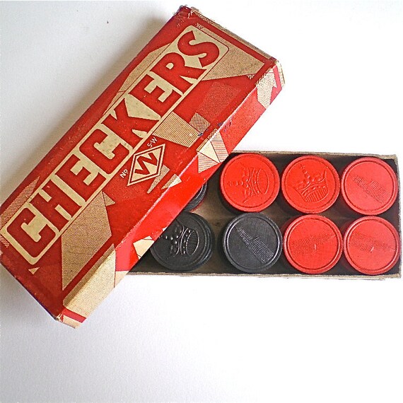 Vintage Checkers Original Box 1950s wooden by vintagedottirose