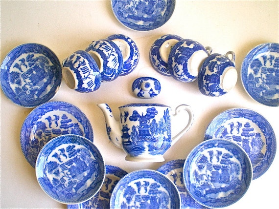 blue toy tea set