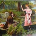 Vintage Postcard , Romantic, Victorian, Man and Woman, Vintage, Boating, Pink Dress