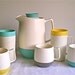 Pitcher, Cups, Thermal, Home decor, Vintage, Picnic , Retro, Aqua, Coffee, Cups, Plastic, Cornish Thermoware, 1 pitcher, 5 cups