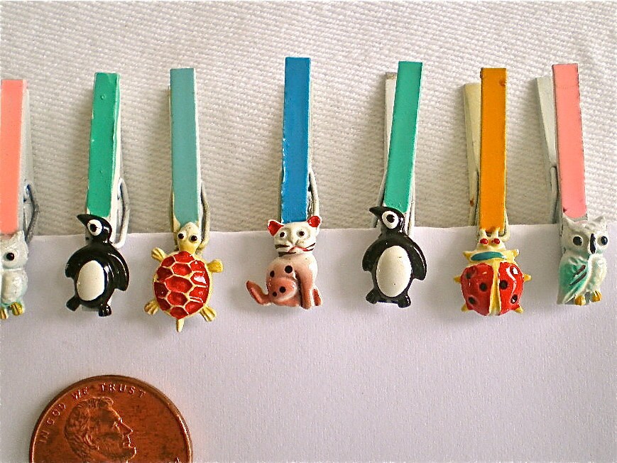 Vintage Clothes Pins Doll Accessories Animals Clips Tiny