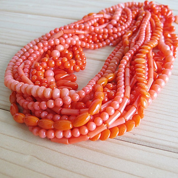 Bulk orange coral beads natural bamboo coral gemstone by FARRAgem