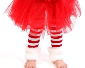 Faux Fur Red & White Candy Cane Christmas Leg Warmers - Baby Legs-