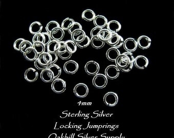 4mm Sterling Silver Jump Rings - 25 pcs - 20 Gauge LOCKING JR1b