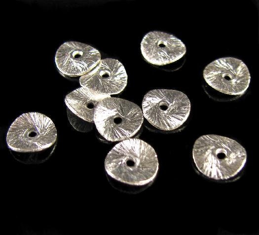 Sterling Silver Brushed Wavy Beads 40 Pcs 6mm Round Disc