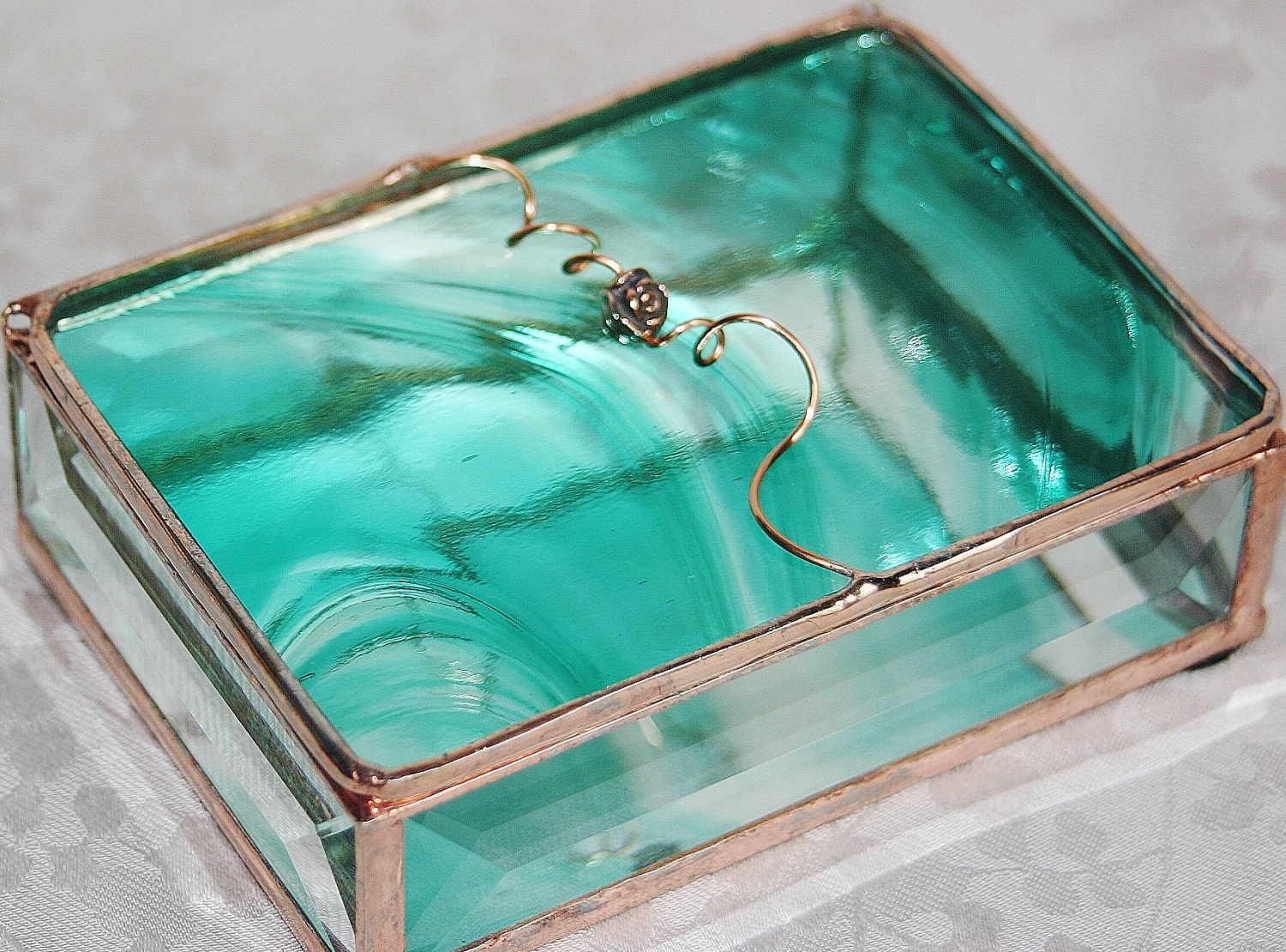 Stained Glass Jewelry Box 3x4 Green Baroque w/ a by GaleazGlass