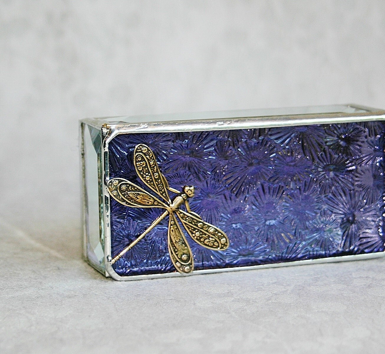 Stained Glass Jewelry Box Purple 2x4 w/ Goldtone