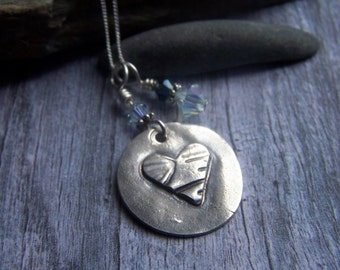 Silver Heart Necklace, Rustic Silver Heart, Heart Charm Pendant, Heart Jewelry