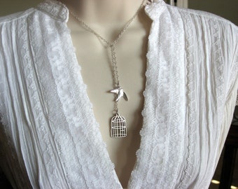Be Free Bird Necklace, Bird Cage Necklace