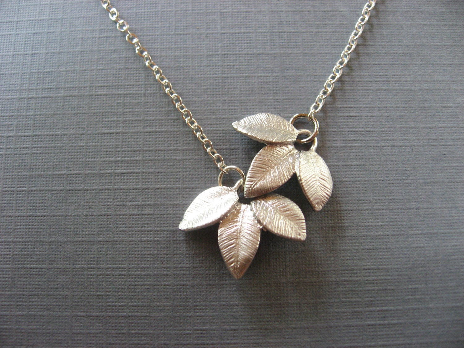 Dangling Leaves Necklace Flower Lariat Necklace Silver