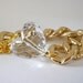 Chunky Gold Chain Link Bracelet with Clear Faceted Heart