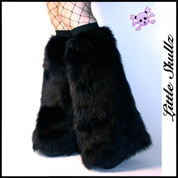 Black Gogo Fluffies Furry Boot Covers Rave Fuzzy Leg Warmers