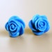 Titanium Earrings, Rose Earrings, French Blue Resin Rose Earrings on Hypoallergenic Titanium Posts