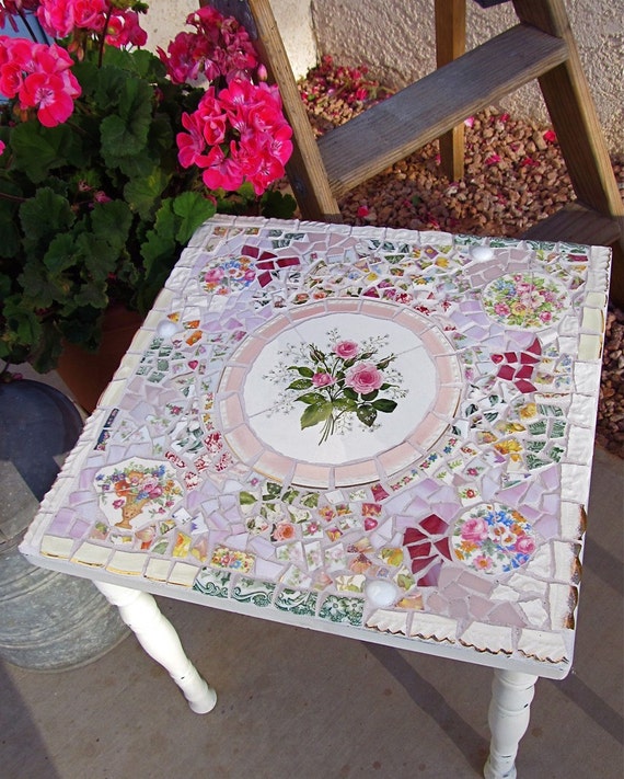 Mosaic Shabby Small Side Table with by 2ndTimeAroundMosaics