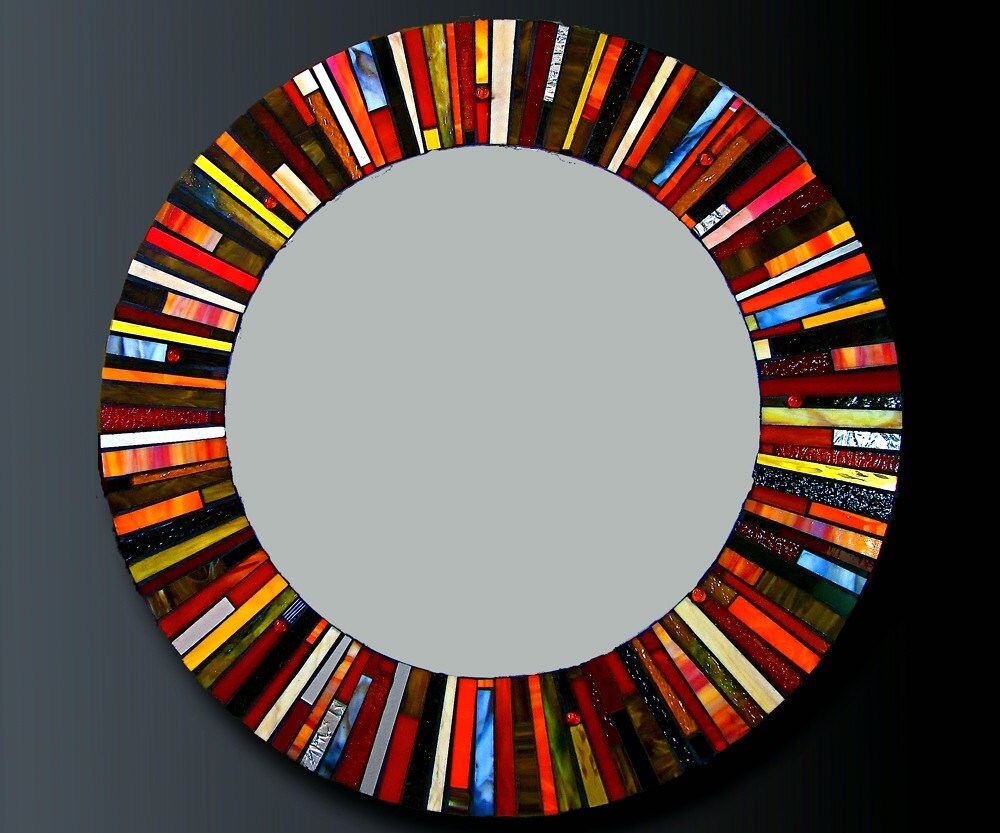 Mosaic Large Stained Glass Mirror Red by 2ndTimeAroundMosaics