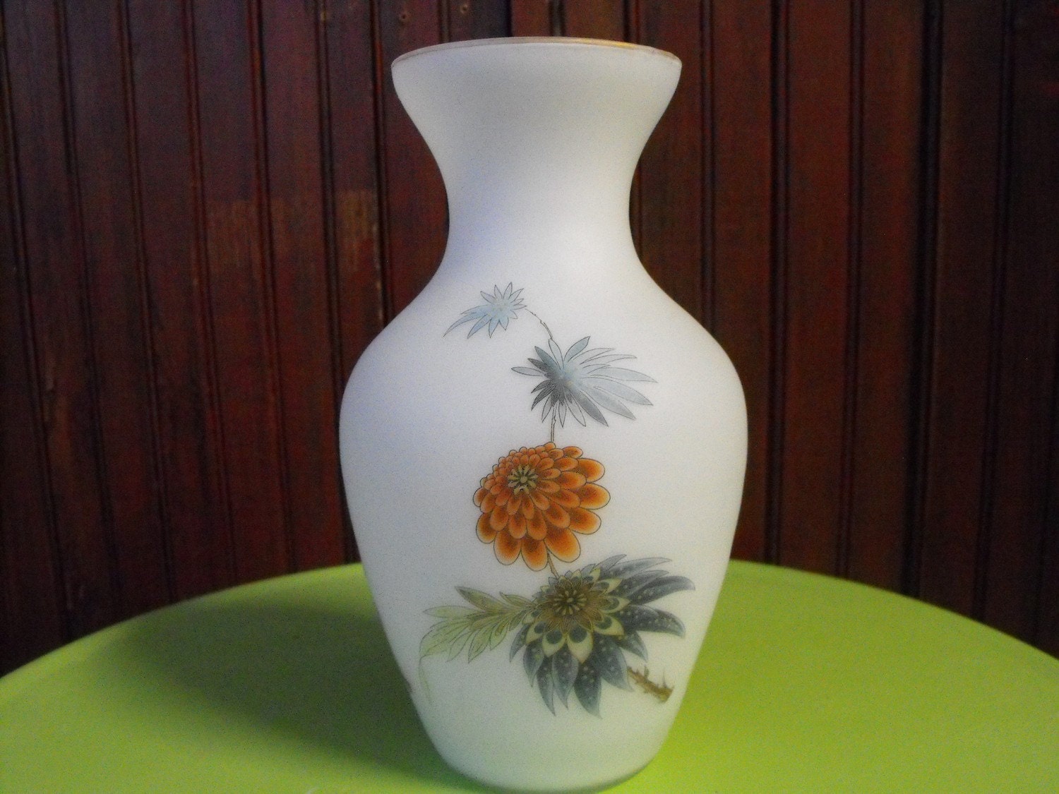 Vintage Frosted Glass Handpainted Exotic Flowers by peacenluv72