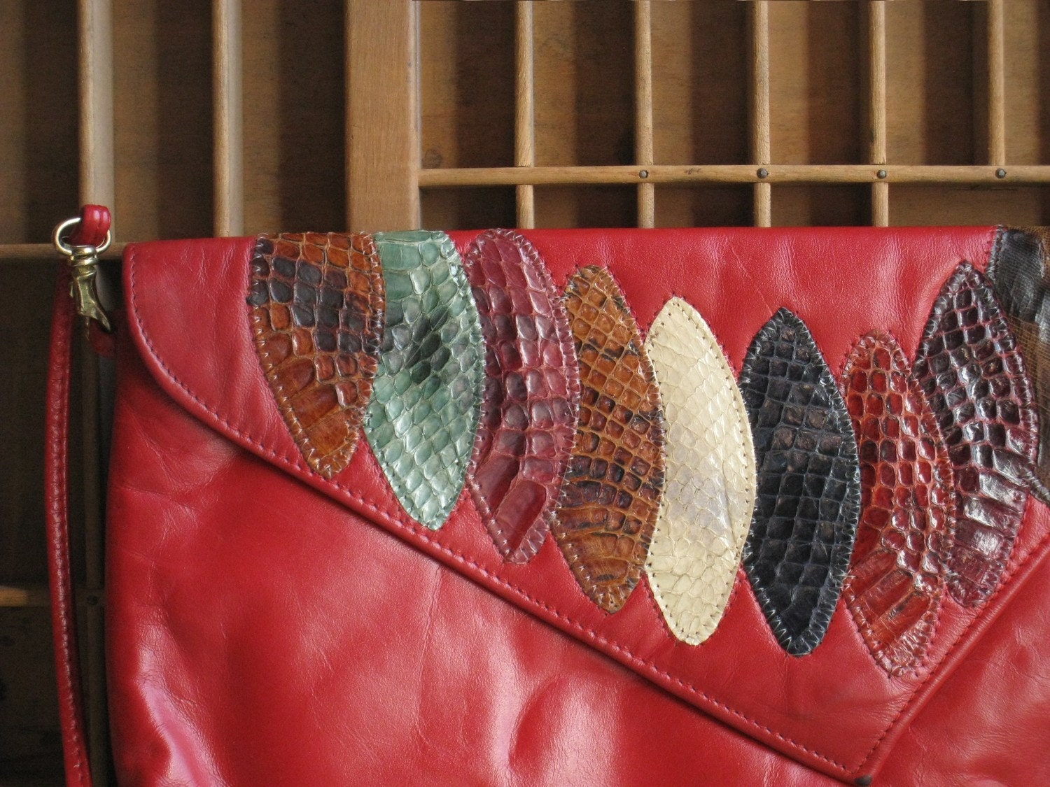 Vintage 80s Purse Red Vinyl 80s Snakeskin Disco Purse by zelda110