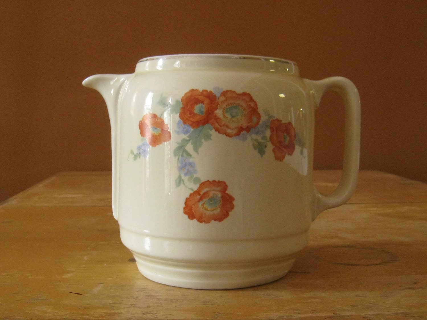 Vintage Hall China Coffee Pot in Orange Poppy Flower Pattern